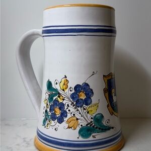 Artisan Ceramic Vase/Stein with Floral Motif